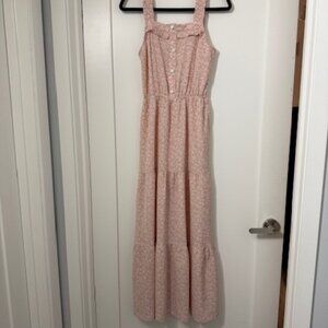 Monteau Button Tiered Maxi Dress with Light Pink & White Floral Design - NWOT